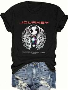 Angel Print Fashion Summer Short Sleeve T-Shirt Bad INFLUENCE TRUST NO ONE BELIEVE IN YOURSELF Graphic Tees Women Tops - màu đen - Xem 1
