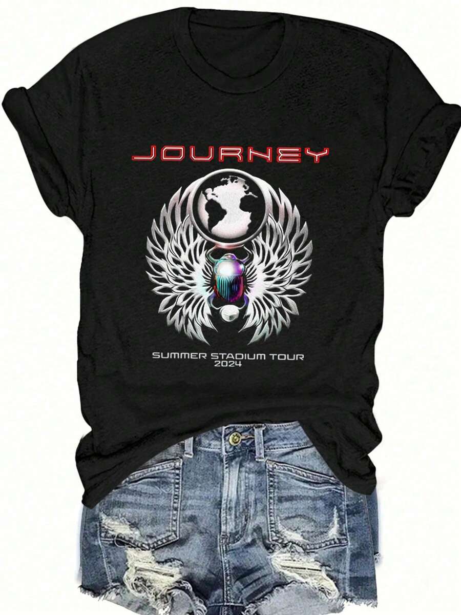 Angel Print Fashion Summer Short Sleeve T-Shirt Bad INFLUENCE TRUST NO ONE BELIEVE IN YOURSELF Graphic Tees Women Tops - màu đen - Xem 1