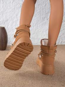 Girl Snow Boots, New 2025 Fleece Thickened Round Toe Lace-Up Fashion Warm Winter Outdoor Boots