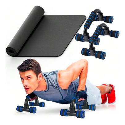 Kit Barra Apoio Flexão Colchonete De Academia Tapete Yoga