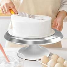 Plataforma giratoria para tartas de 10 pulgadas, de aleación de aluminio y silenciosa, para hornear, decorar y hacer postres - Blanco - Ver 3