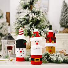1pc Christmas Decoration Knitted Plush Cartoon Santa Claus Wine Bottle Cover, Creative Reindeer Wine Bottle Bag - Multicolor - View 4