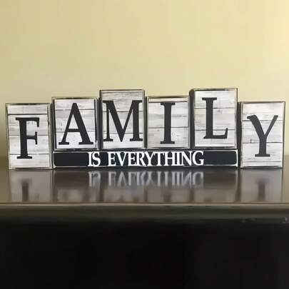 Family Is Everything, Rustic Wooden Sign, 3D Block Font, Home & Fireplace Wall Decor, Holiday Wall Art, No Electricity Required