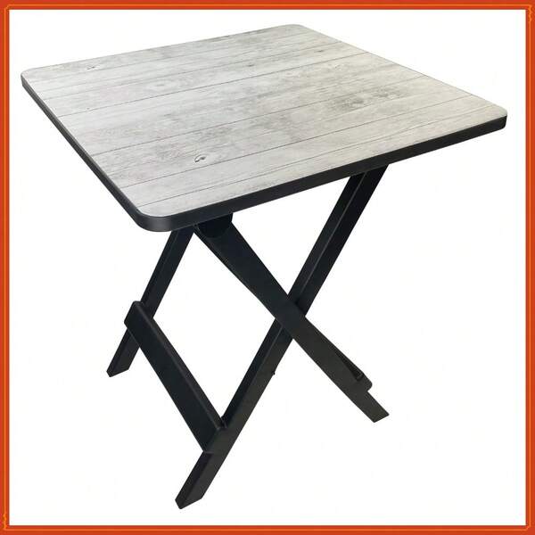 19-Inch Plastic Folding Outdoor Camp Side Table, Gray Wood Grain