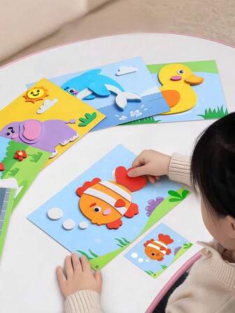 12pcs 3D Sticker Art Craft Kit – DIY Animal & Vehicle Cartoon Stickers For Creative Play, Hands-On Activity Set To Enhance Focus & Fine Motor Skills, Fun Gift For Young Learners & Hobbyists