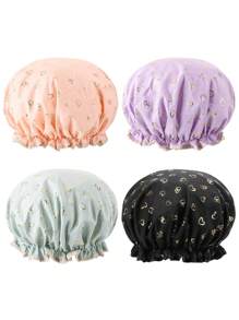 4 Pieces Shower Cap For Women, Elastic And Reusable, Hair Bath Caps, Double Waterproof Layers Bathing Hat - Multicolor - View 9