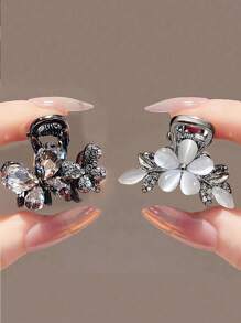 2 件女士合金、水钻和水晶花朵装饰发夹，优雅发饰，适合发髻，浪漫奢华小发夹，适合日常、工作、正式派对发夹发夹发夹发夹秋冬爪夹，适合度假装扮女士 - 彩色 - 查看 12