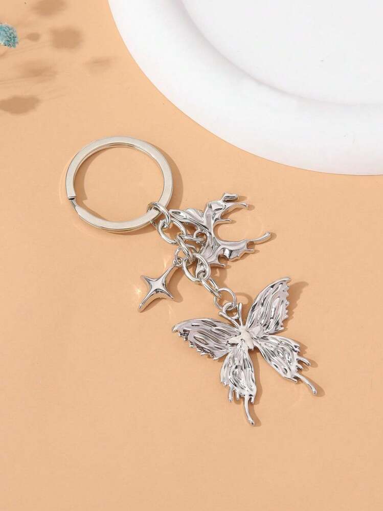 Nouveau porte-clés style Y2K en métal avec étoile et papillon, design populaire pour hommes et femmes, porte-clés de couple, porte-clés de voiture, accessoires de voiture, idées de cadeaux de Noël gothiques mignons, porte-badges avec porte-clés de sac