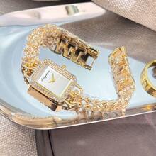 Armbanduhr für Frauen, europäischer und amerikanischer rechteckiger Armband-Stil, Luxus Doppelreihen-Kette, Quarz-Damenuhr