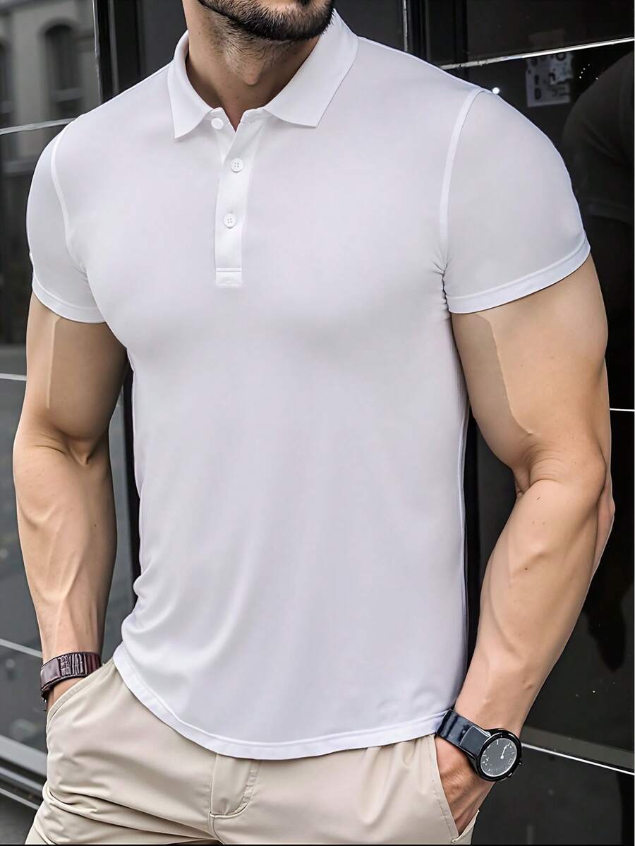 男士纯色高尔夫 Polo 衫，半扣领拼色商务休闲工作衬衫，适合男朋友礼物、高尔夫、日常穿着、夏季、网球