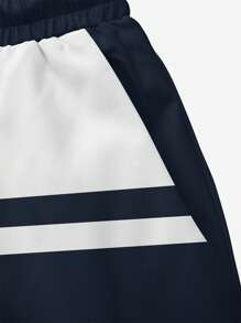 男士夏季印花图案抽绳腰斜口袋夏威夷速干双层网眼衬里短裤，撞色3D艺术印花，时尚休闲沙滩度假泳裤