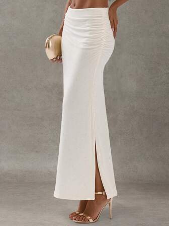 Sexy Form-Fitting Sheer Mesh Sequin Thigh-High Split Maxi Skirt For Women