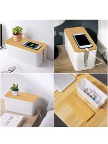 1pc Large Wooden Grain Cable Management Box - Wooden Grain Cable Organizer Box With Cover, Cable Tidy Box With Charger Organizer And Winder, Desktop Cable Management, Covered Power And Charging Cable Storage Box - Organize Cables, Cords And Various Wires - Space-Saving Desktop Socket Management, Suitable For Kitchen, Living Room, Bedroom, Office And Dining Room - Multicolor - View 6