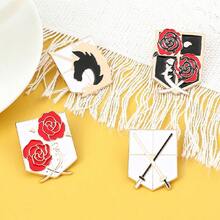 4 件复古进击的巨人调查兵团自由之翼金属胸针，动漫主题羽毛图腾徽章，复古日式背包别针，服装装饰，动漫收藏 - 彩色 - 查看 3