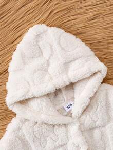 Áo khoác lông cừu mềm mại, màu trơn, có mũ trùm đầu, phù hợp cho bé gái, họa tiết trái tim, thời trang mùa đông ngọt ngào, cài nút, thích hợp mặc ngoài trời và thường ngày - Màu be - Xem 3