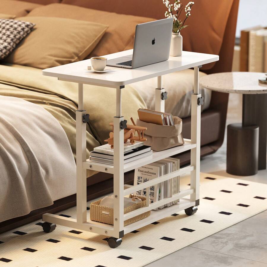 Escritorio Portátil, 80 * 40cm,Mesa para Laptop, Mesa de Computadora Portátil Ajustable con Ruedas - Blanco - Ver 1