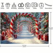 1 Christmas Holiday Background With Candy Cane Arch, Snow Scene, Red And White Striped Poles, Perfect For Home, Party, Event Decorations, Photo Shoots, Christmas Decorations, Birthday Parties, And Home Garden Courtyard Decorations. - Multicolor - View 4