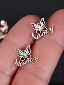 Hollow Font Name Stud Earrings Personalized Stainless Steel Earrings Customized Old English Name Earrings - Multicolor - View 10