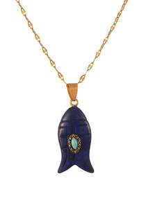 1pc Minimalist Elegant Natural Stone Inlaid Faux Turquoise Titanium Steel Necklace, Boho Style, 18K Gold Plated, Fashionable Women's Jewelry, Suitable For Daily Wear, Vacation, Party, Music Festival, Celebration And Holiday, Delicate And Simple Accessory Gift. (Natural Stone May Have Slight Color Difference.)