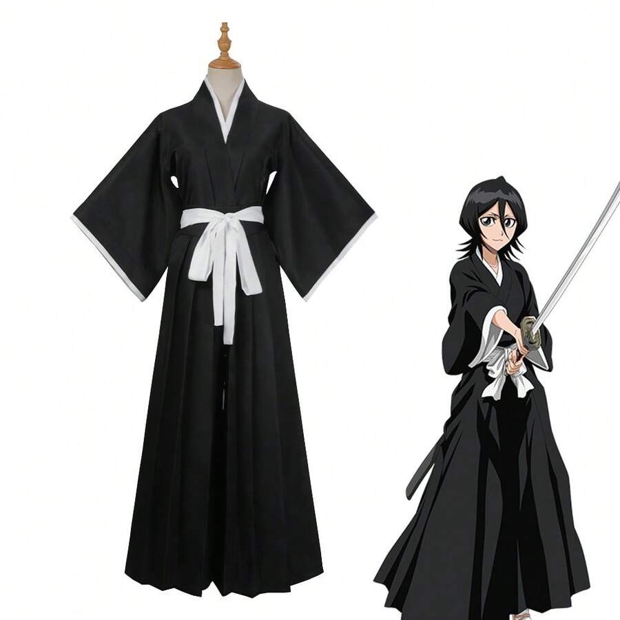 Bleach Kuchiki Rukia Cosplay Costumes Kurosaki Ichigo Die Pa Soul Society Shinigami Kimono Full Outfit Thousand-Year Blood War ,Halloween Costume - Black - View 1