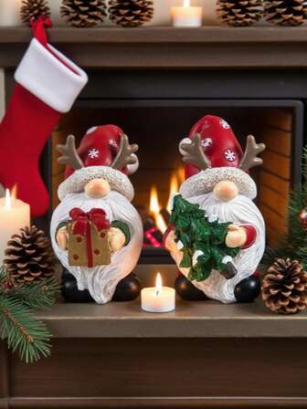 1件树脂圣诞树装饰，附赠拥抱礼物和圣诞树，创意节日装饰，欢乐温馨，装饰性十足，节日可爱的家居装饰，可爱的圣诞装饰。适合摆放在书桌、窗台、书架、圣诞装饰区、客厅茶几。适用于家居装饰、节日装饰、送礼。