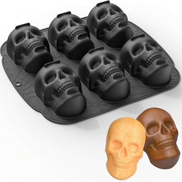 Large 6-Hole Silicone Skull Head Mold, Halloween Skull Cake Mold - Fun Skull Molds For Chocolate, Cake Slices, Baking, Candies And Resin