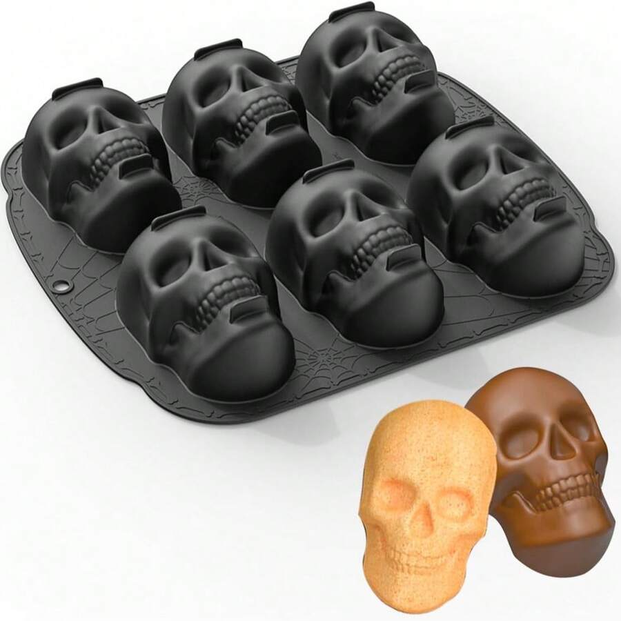 Large 6-Hole Silicone Skull Head Mold, Halloween Skull Cake Mold - Fun Skull Molds For Chocolate, Cake Slices, Baking, Candies And Resin