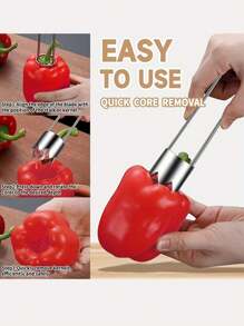 1pc Stainless Steel Fruit & Vegetable Corer, Fruit & Vegetable Core Puller, Bitter Melon Cucumber Green Pepper Apple Sydney Pear Cored Fruit Cutter, Red Bell Pepper Seed Remover, Universal Kitchen Gadget Compatible With Apple, Pear, Tomato, Pepper - Durable & Easy To Use
