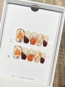 10 piezas de uñas cuadradas cortas hechas a mano, uñas postizas cortas, uñas postizas cuadradas con diseños de calabazas talladas en 3D pintadas a mano para Halloween, uñas de Halloween de alta calidad, uñas postizas de cobertura completa, uñas Y2K, uñas en relieve, uñas falsas creativas y únicas, suministros para uñas