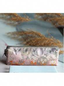 1个大容量铅笔盒，复古提花烫金学生铅笔盒，简约大容量铅笔盒，便携式拉链化妆包，精致学习用品 - 彩色 - 查看 7