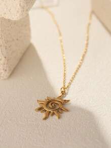 1pc Simple 18k Gold Plating Stainless Steel Sunburst Sun Ray Delicate Pendant Women Necklace Sprial Pendant Jewelry Collarbone Chain For Women Summer Wear