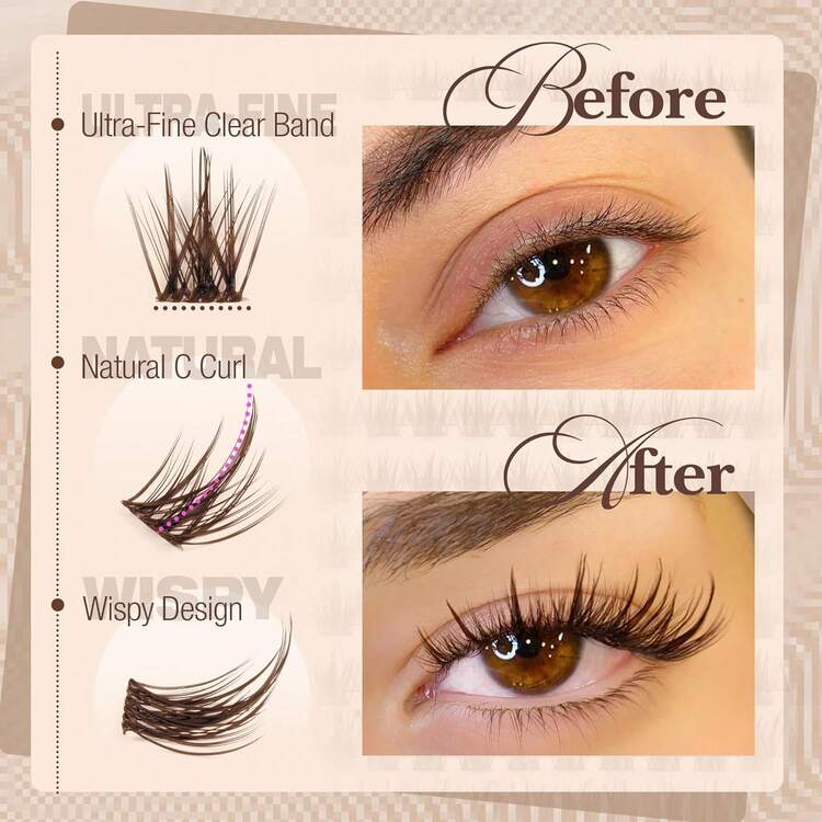 144pcs Natural Brown Lash Clusters, Natural Looking Wispy Anime Individual Eyelashes, Cartoon Lashes With Pointed Tips, Brown Pointed Tip Lashes, C Curl Eyelashes, 8-16mm Lash Clusters, Eyelash Clusters, Individual Eyelashes, Lashes, Fake Lashes - D - View 7