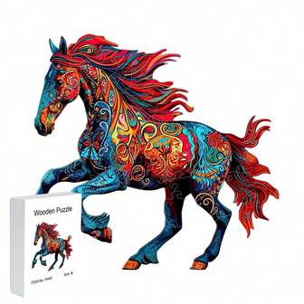 Red Horse Wooden Puzzle Asymmetrical Shape Animal Puzzle Birthday Gift Home Decoration Personalized Unique Gift Family Interactive High Difficulty Game