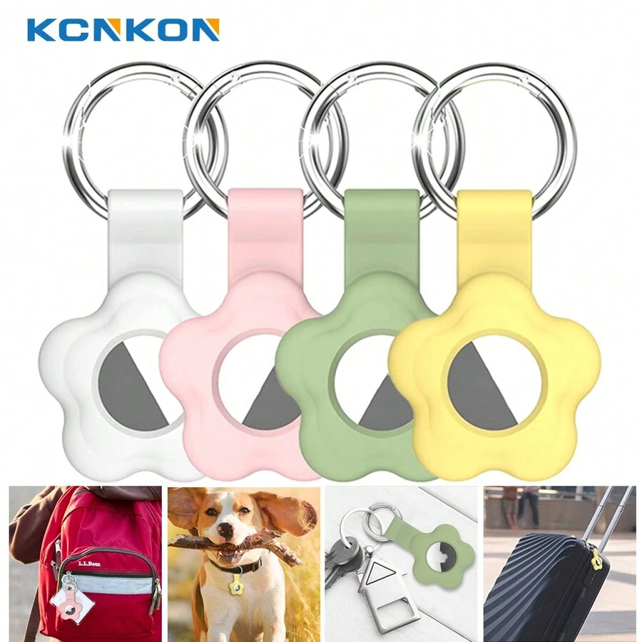 Keychain Flower Case For AirTag Tracker, Protective AirTag Holder With Anti-Lost Keychain, Anti-Drop Scratch Airtag Holder Keychain Accessories For Kids Pets Backpacks Multipack (Yellow) - Yellow - View 1