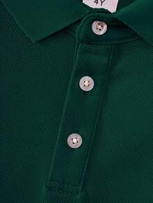 قميص بولو بأكمام قصيرة أحمر كلاسيكي أحادي اللون للأطفال الصغار والأولاد، مناسب للخروجات اليومية والتجمعات والمناسبات - أخضر - مشاهدة 5