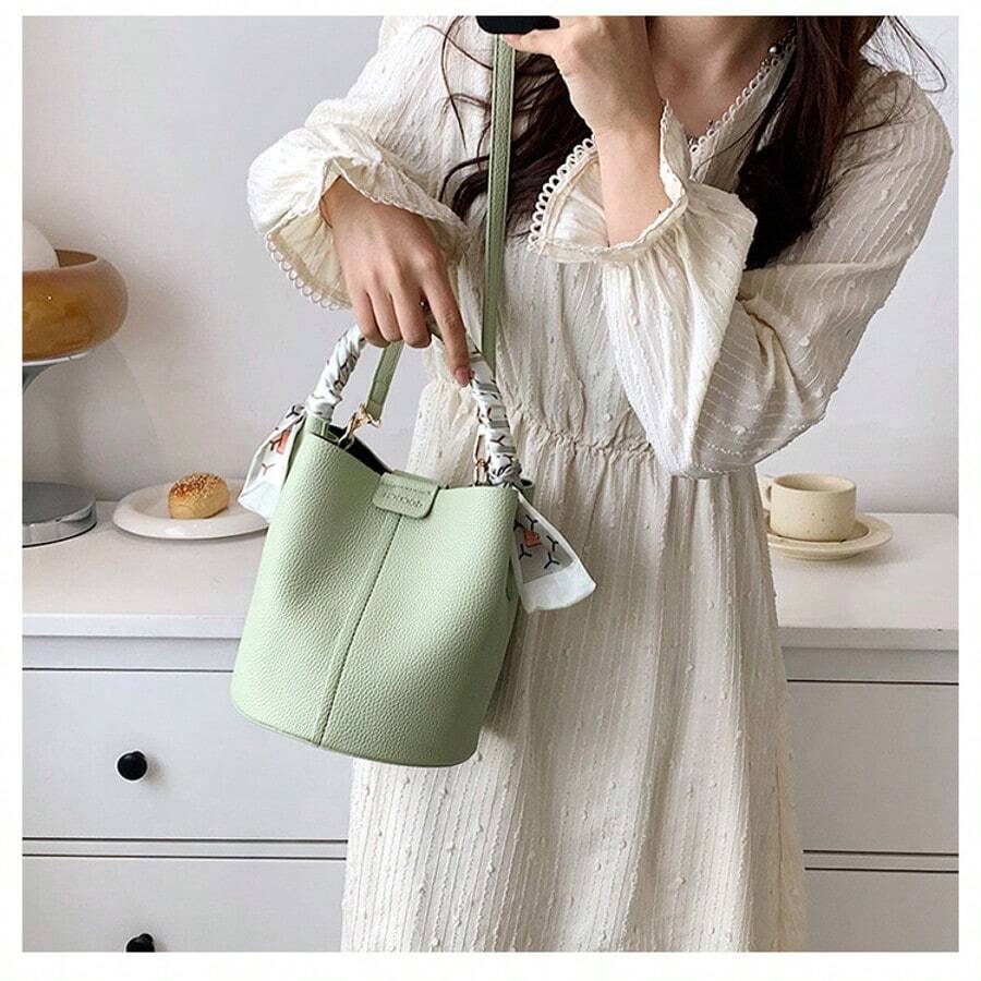 Women's Soft Leather Handbag, Summer One Shoulder Crossbody Bag, Scarf, Bucket, Clutch Bag, Versatile Bag For Shopping, Dating, Parties And Gatherings