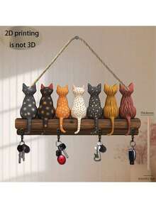 1 件现代木质 2D 平面钥匙扣墙饰，带心形装饰和 4 个挂钩 - 适用于厨房、客厅、卧室、可爱房间装饰的家居装饰