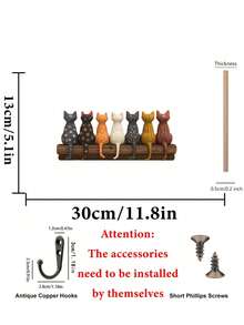 1 件现代木质 2D 平面钥匙扣墙饰，带心形装饰和 4 个挂钩 - 适用于厨房、客厅、卧室、可爱房间装饰的家居装饰