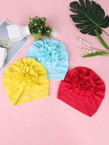 8 colores disponibles Sombrero para niños, tela sólida suave y cálida de punto elástico hecho a mano, sombrero de bebé con flor plisada de degradado giratorio. Suministros para recién nacidos, artículo decorativo lindo, conjunto esencial de sombrero cálido de otoño/invierno para niños