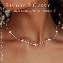 幸运四叶花项链冷艳优雅款高级感领链长款优雅流苏颈链女 - 銀色白鋯五朵花 - 查看 12