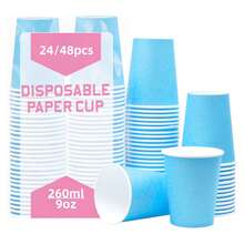 24/48个纸杯，9盎司一次性咖啡杯茶杯，冷热饮料杯生日婚礼派对用品节日野餐派对用品，适用于餐厅、餐车、厨房、办公室，黑色 - 黑色 - 查看 13