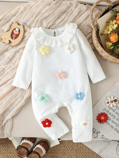 Spring/Autumn New Handmade 3D Floral Romper For Baby Girls
