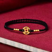 1 Stück modisches rotes Seil Kupfermünze Glücksarmband für Frauen und Männer, größenverstellbar, handgefertigt, Armreif Schmuck