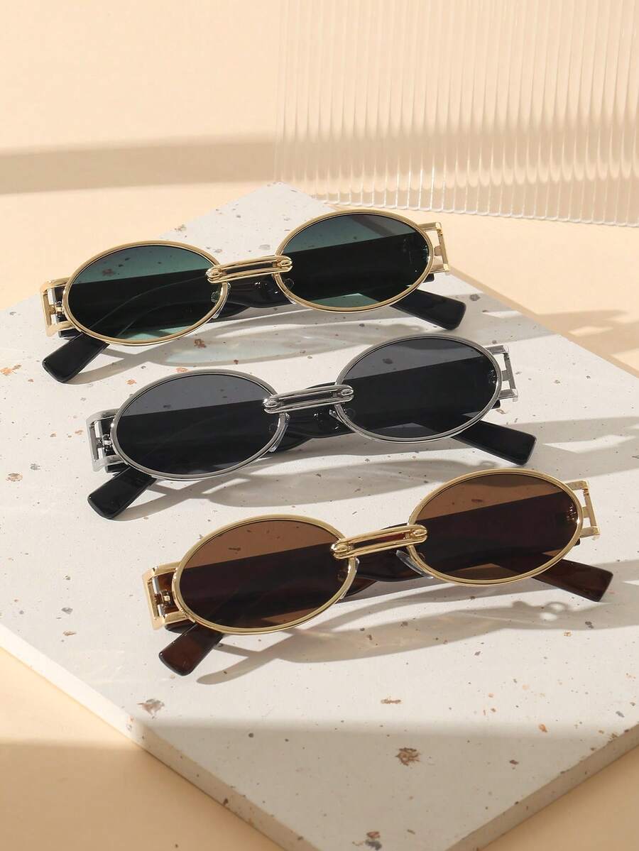 3pcs Plastic & Metal Multicolor Oval Full Frame Decorative Personalized Design Versatile Women's Fashion Glasses, Suitable For Summer Driving, Street Photography, Music Festivals, Carnivals And Other Fashionable Accessories