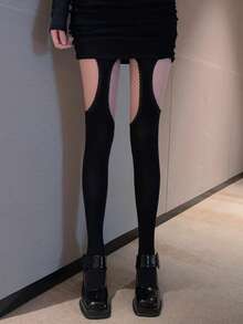 1双装 - 天鹅绒镂空个性连裤袜，微透明白色蕾丝塑身吊带连体袜（女士款） - 彩色 - 查看 11