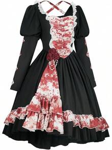 Gothic Lolita Bloody Bride Costume For Women, Kawaii Halloween Dress, Anime Doll Cosplay Party Outfit - 黑色 - 查看 2