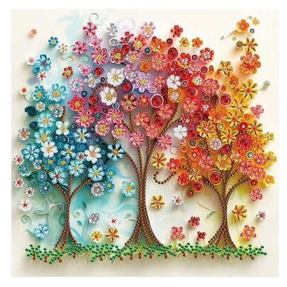 5D DIY 钻石画套装 - 彩色花树设计，成人特殊形状水晶钻艺术品，手工刺绣马赛克工艺品，可用于家居墙面装饰，闪亮的 DIY 艺术礼物创意