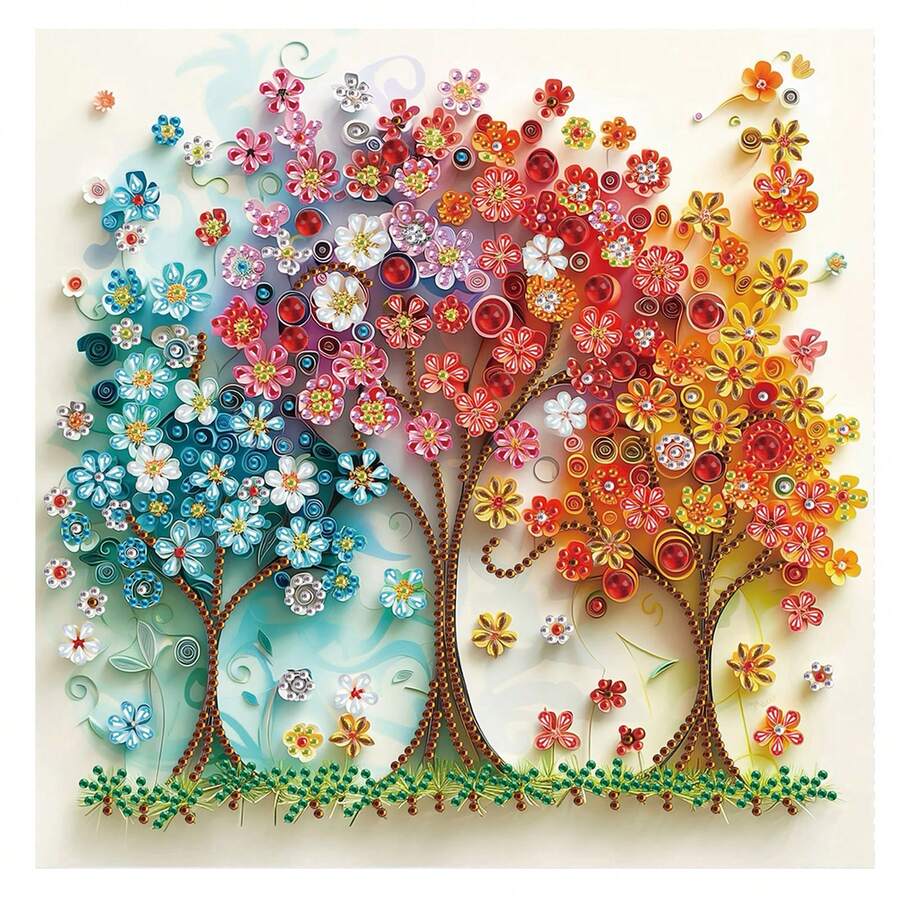 5D DIY 钻石画套装 - 彩色花树设计,成人特殊形状水晶钻艺术品,手工刺绣马赛克工艺品,可用于家居墙面装饰,闪亮的 DIY 艺术礼物创意 - 珊瑚橙 - 查看 1