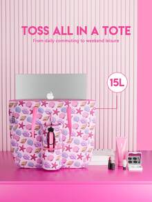 Meoky Tote Bag with Front Pocket and Zipper, Waterproof Shoulder Bag with Water Bottle Holder, Fits Laptop, Tumbler with Handle and Straw, Perfect for Daily Use, School, Travel, Work, and a Creative Gift Idea for Women - 粉色 - 查看 3