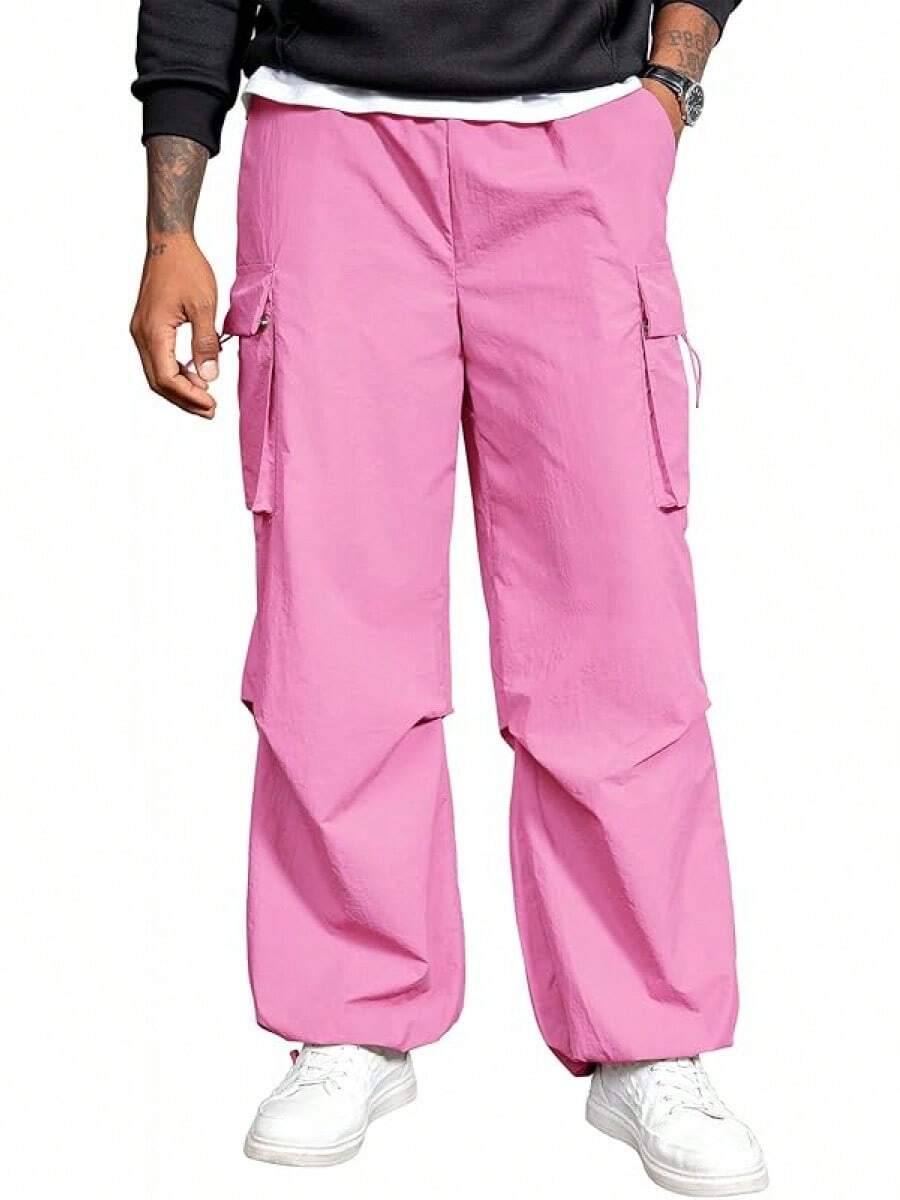 Zando Baggy Cargo Pants Men Parachute Pants Loose Fit Hop Harem Joggers With Pockets Streetwear - 粉色 - 查看 1